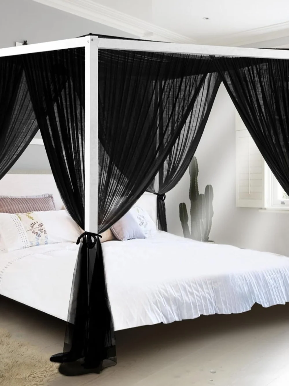 Black Sheer Canopy Bed Curtains - Elegant Bed Drapes